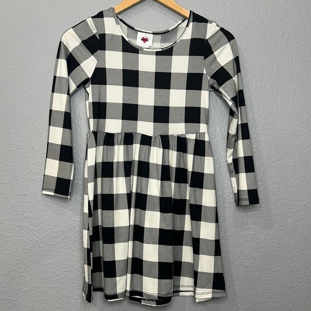 RMLA girls black + white buffalo check dress